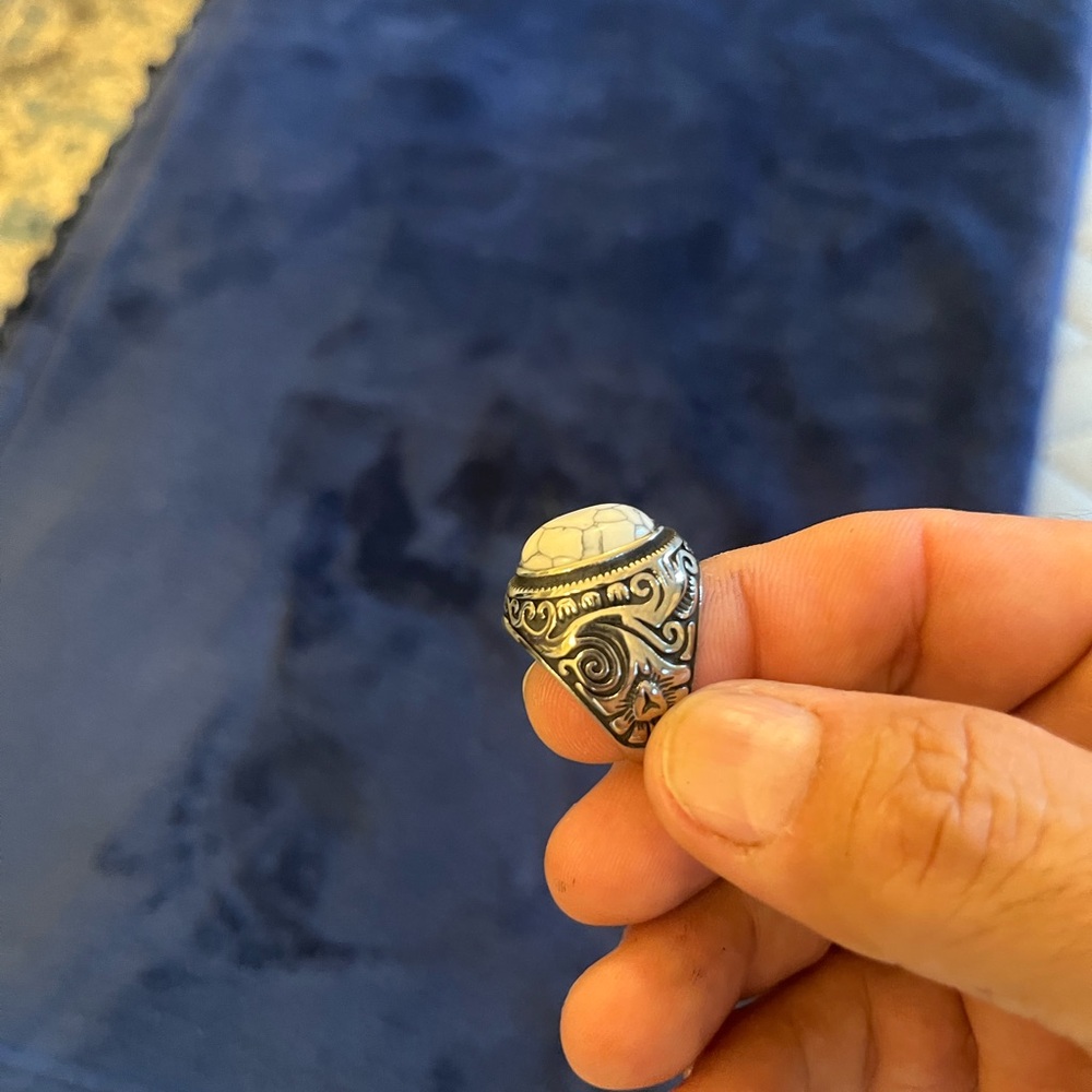 NEW opal Sterling Silver and White Stone Men's Ring size 9. Beautiful! 🇮🇹